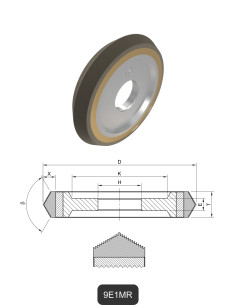 Meules diamantées angulaires avec rainure 9E1MR | Meulage et découpe du verre et de la céramique